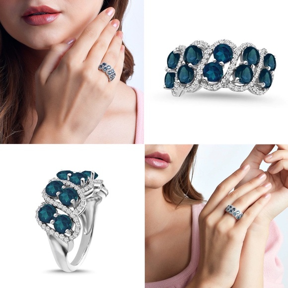 Stunning 3.77 Carat London Blue Topaz Ring with White Topaz Accents - Picture 5 of 17